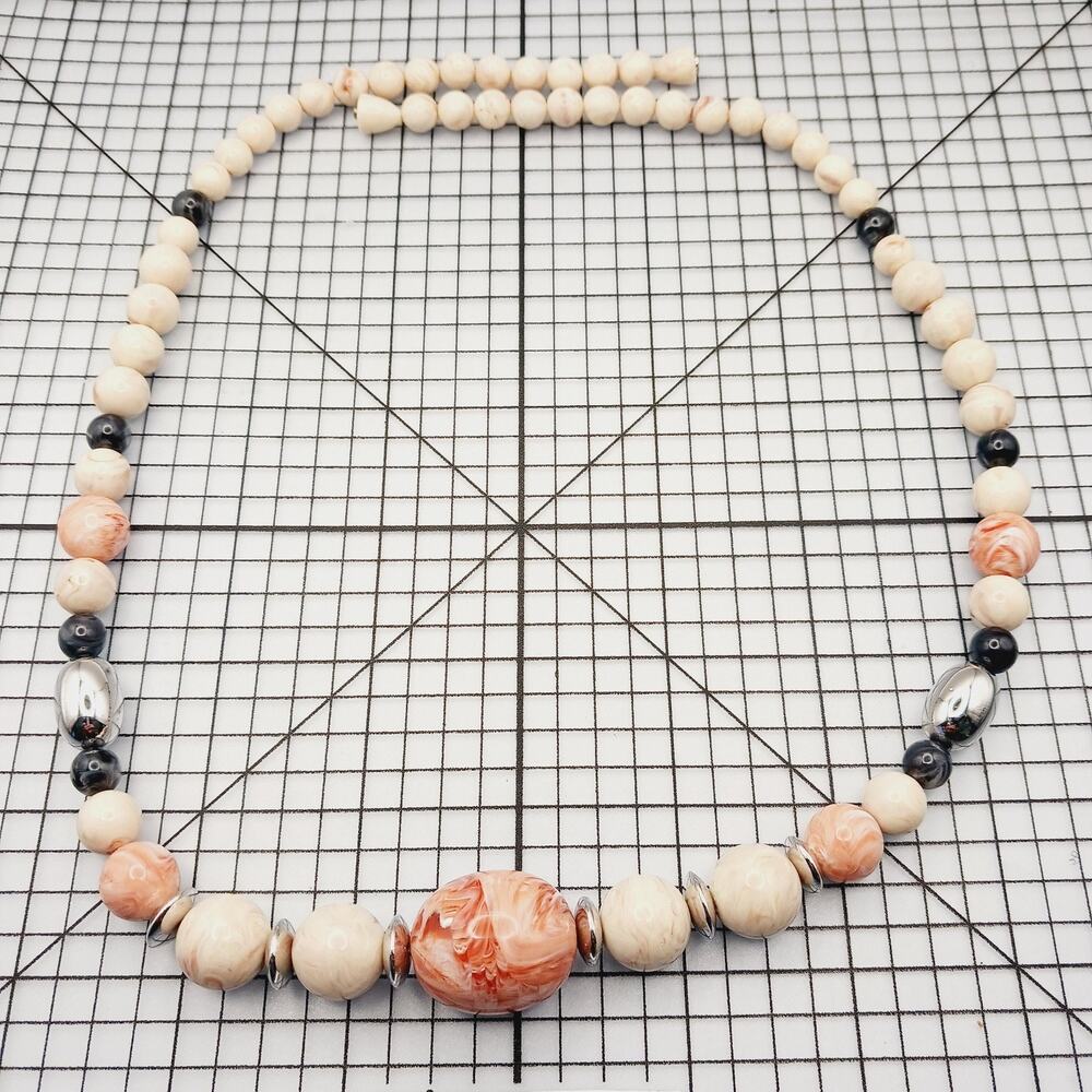 Necklace Bead VTG 24" Cream Peach Gray Lucite Acrylic Mid Century Southwest 80s